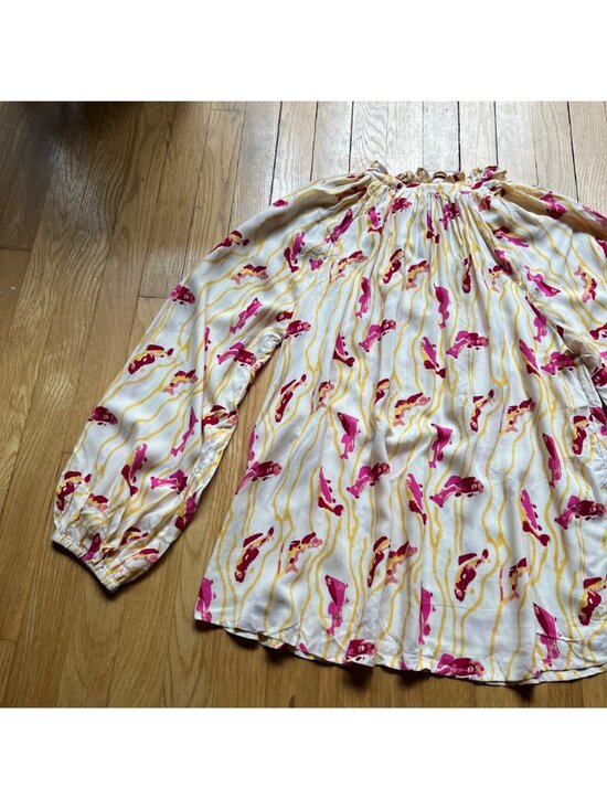 Natalie Martin Size L Pisces Yellow Sunrise Penny Floral Long Sleeve Blouse Top - Picture 12 of 15